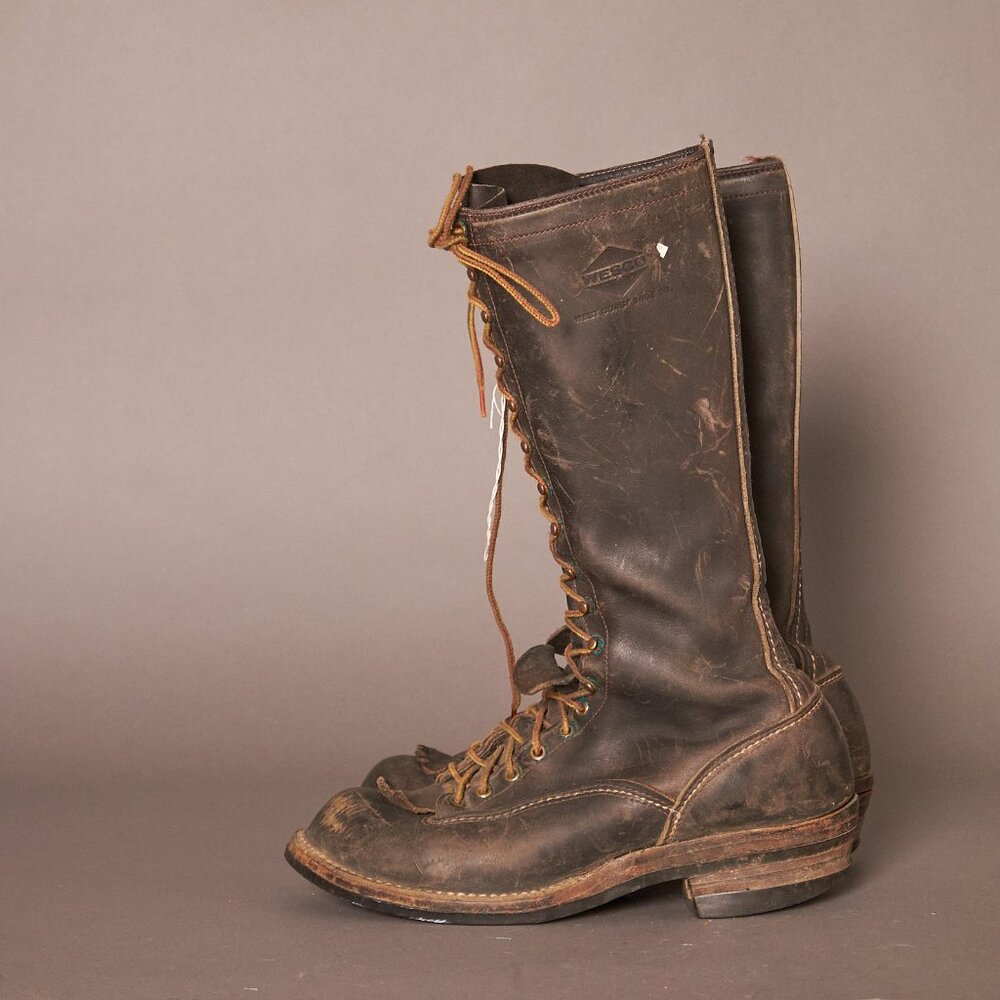1990s Westco Vibram Sole Pole Climber Logger Black Leather Boots